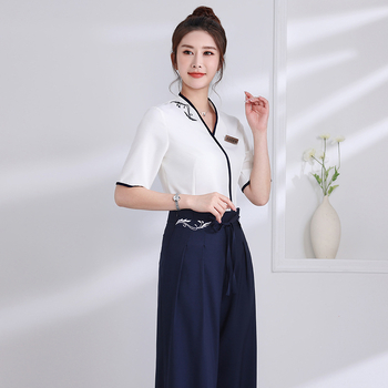 Комплект униформа за козметичка, влагоотвеждаща полиестерова материя, 75% полиестер съдържание, подходящ за всички сезони, модел JY-2073