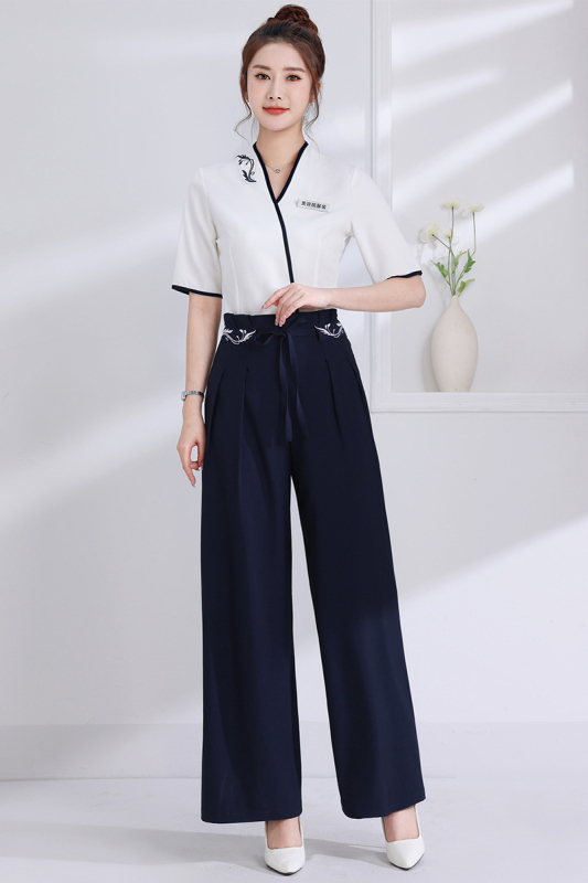 Комплект униформа за козметичка, влагоотвеждаща полиестерова материя, 75% полиестер съдържание, подходящ за всички сезони, модел JY-2073