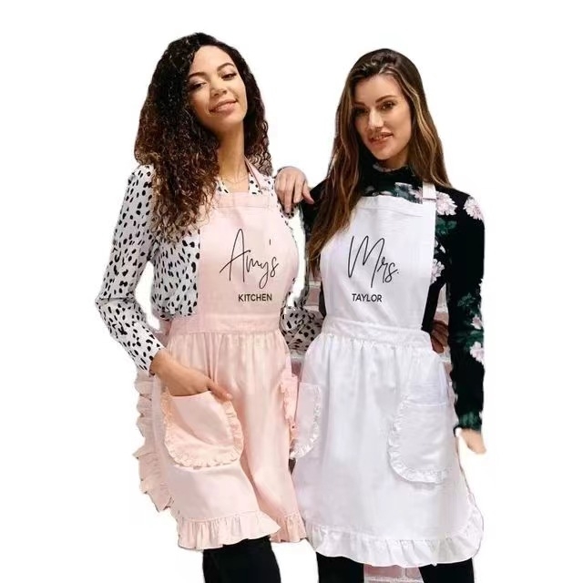 100% памук фартук без ръкави с дантелен принцески стил, регулируема талия за красота и маникюр