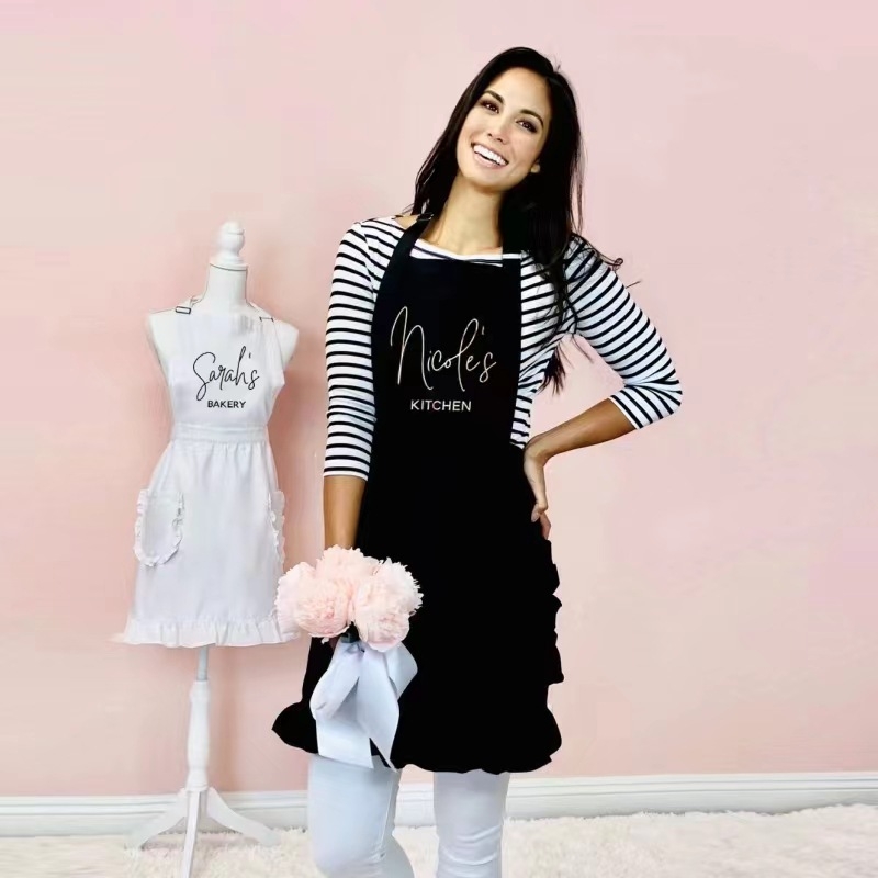 100% памук фартук без ръкави с дантелен принцески стил, регулируема талия за красота и маникюр