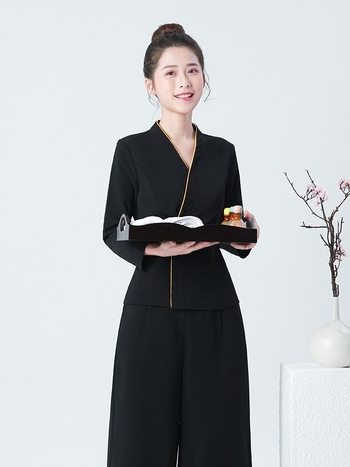 Дамска униформа за козметичен салон с дълги ръкави, влагоотвличаща материя, V-образно деколте, основна коприна tussah