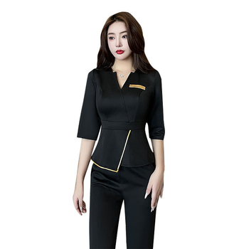 Униформа за техник по педикюр-спа за женски персонал, женски крой, влагоотводяща полиестер-еластанова смес, 3/4 ръкав, кръгла яка