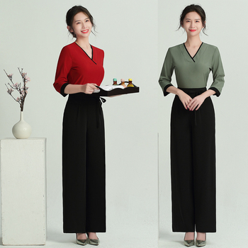 Униформа за козметичен салон за дами, педикюристка, модел JY-089, 3/4 ръкав, влагоотвеждаща полиестерова тъкан (75% полиестер)