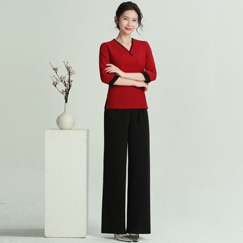 Униформа за козметичен салон за дами, педикюристка, модел JY-089, 3/4 ръкав, влагоотвеждаща полиестерова тъкан (75% полиестер)