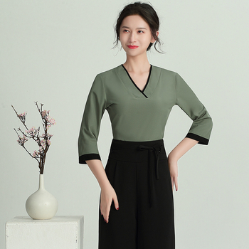 Униформа за козметичен салон за дами, педикюристка, модел JY-089, 3/4 ръкав, влагоотвеждаща полиестерова тъкан (75% полиестер)