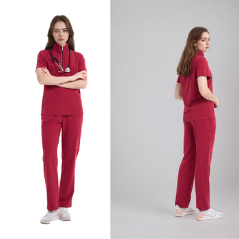 Sada odevov pre ženy s vysokým golierom, odvádza vlhkosť a rýchlo uschne, polyester-elastan (72%/7%), pre nemocnice, stomatológiu a kozmetické salóny