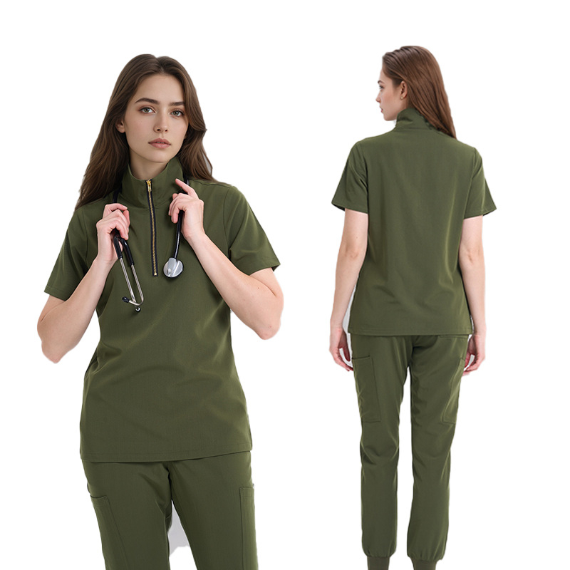 Sada odevov pre ženy s vysokým golierom, odvádza vlhkosť a rýchlo uschne, polyester-elastan (72%/7%), pre nemocnice, stomatológiu a kozmetické salóny