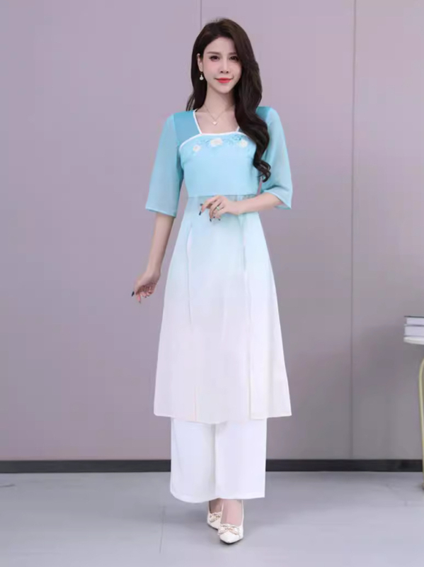 Uniforma za kozmetičku tehničarku – kratki rukav, mandarin ovratnik, kostim stil, 70/30 poliester šifon mješavina, za osoblje spa i hotela