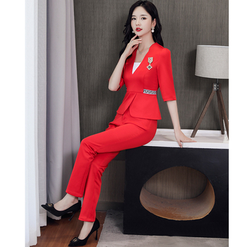 Set pracovného odevu pre kozmetičku, dámsky, polyesterový materiál, vlhkosť odvádzajúci, krátke rukávy, golier do tvaru U, nohavice, model JY-1923