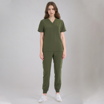 Unisex zdravotnícky set s V výstrihom, krátkymi rukávmi, vrchný a spodný diel, štyri-smerný streč, odvádza vlhkosť z polyesteru elastánu