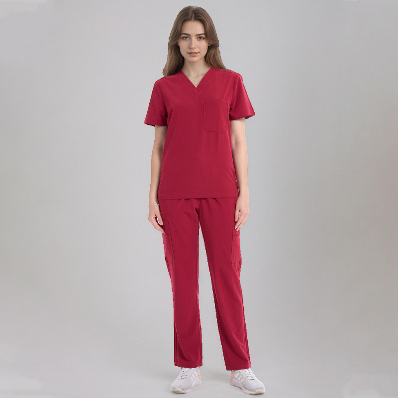 Unisex zdravotnícky set s V výstrihom, krátkymi rukávmi, vrchný a spodný diel, štyri-smerný streč, odvádza vlhkosť z polyesteru elastánu