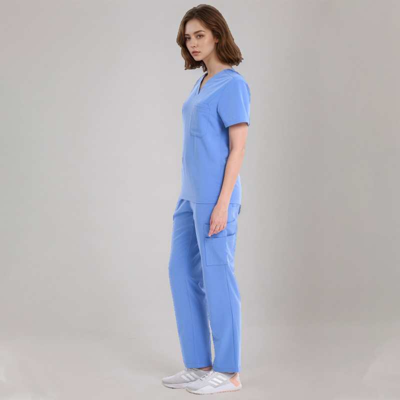 Unisex zdravotnícky set s V výstrihom, krátkymi rukávmi, vrchný a spodný diel, štyri-smerný streč, odvádza vlhkosť z polyesteru elastánu