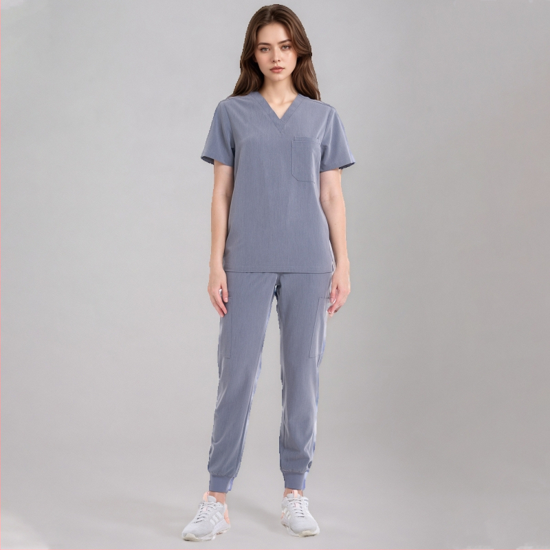 Unisex zdravotnícky set s V výstrihom, krátkymi rukávmi, vrchný a spodný diel, štyri-smerný streč, odvádza vlhkosť z polyesteru elastánu