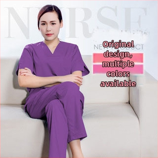 Unisexový top s krátkym rukávom lekárske scrubs, výstrih do V, materiál odvádzajúci vlhkosť, 65% polyester/bavlna