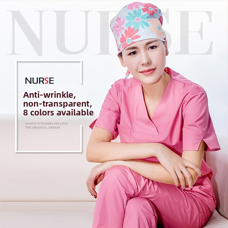 Unisexový top s krátkym rukávom lekárske scrubs, výstrih do V, materiál odvádzajúci vlhkosť, 65% polyester/bavlna