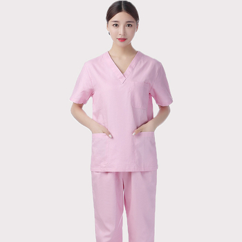 Set scrubs din bumbac cu mâneci scurte pentru personal medical feminin — elimină umezeala, destinat spitalelor veterinare, sălilor de operații și laboratoare