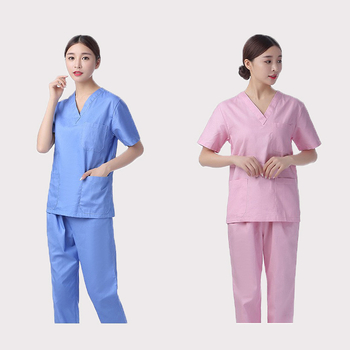 Set scrubs din bumbac cu mâneci scurte pentru personal medical feminin — elimină umezeala, destinat spitalelor veterinare, sălilor de operații și laboratoare