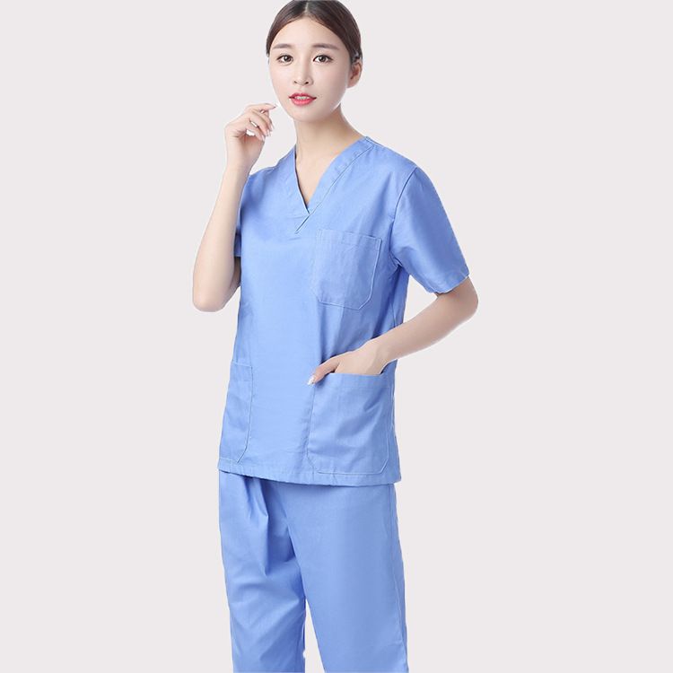 Set scrubs din bumbac cu mâneci scurte pentru personal medical feminin — elimină umezeala, destinat spitalelor veterinare, sălilor de operații și laboratoare