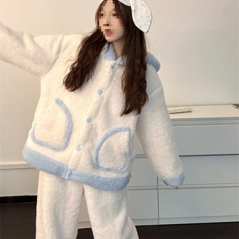 Set de pijamale unisex cu imprimeu dachshund, din coral fleece, cu mâneci lungi și pantaloni scurți, cald pentru iarnă