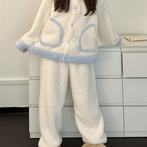 Set de pijamale unisex cu imprimeu dachshund, din coral fleece, cu mâneci lungi și pantaloni scurți, cald pentru iarnă