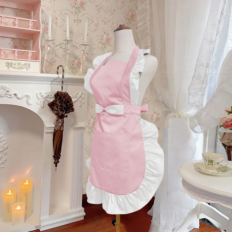 Предник за домакинство с през врата, без ръкави, полиестер, анти-замърсяващ, корейски стил, солиден дизайн