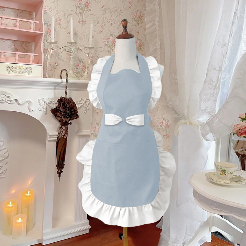 Предник за домакинство с през врата, без ръкави, полиестер, анти-замърсяващ, корейски стил, солиден дизайн