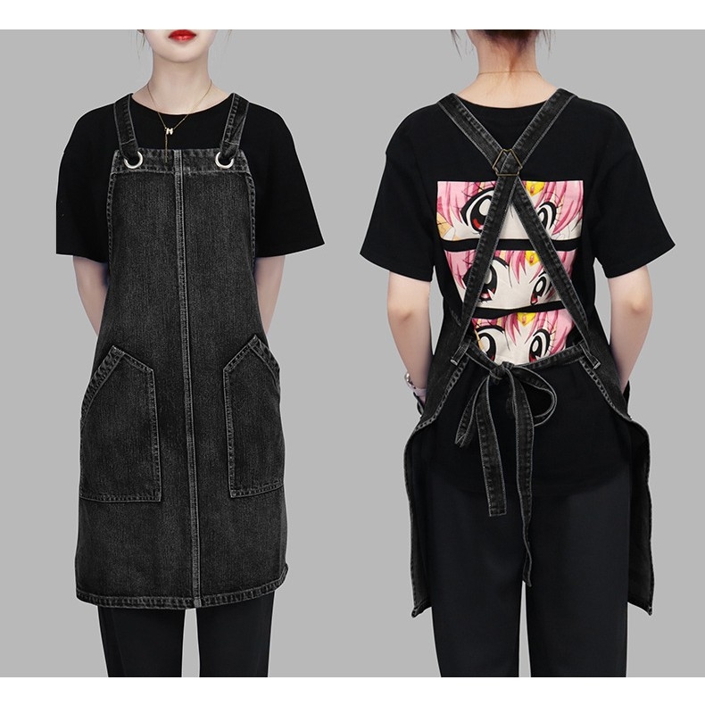Домашен фартук без ръкави, против замърсяване, измит деним