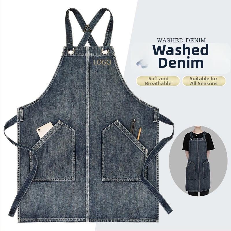 Домашен фартук без ръкави, против замърсяване, измит деним