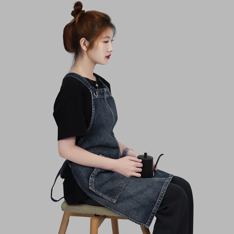 Домашен фартук без ръкави, против замърсяване, измит деним