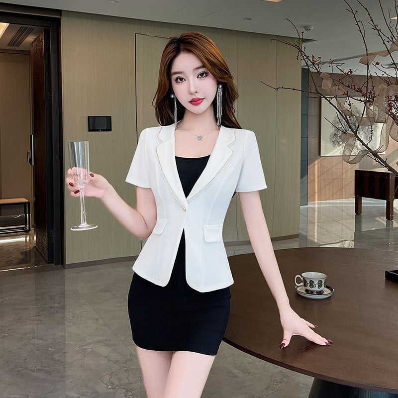 Set uniformă SPA pentru femei – poliester care absoarbe umezeala, top cu mânecă scurtă și fustă, lungime standard