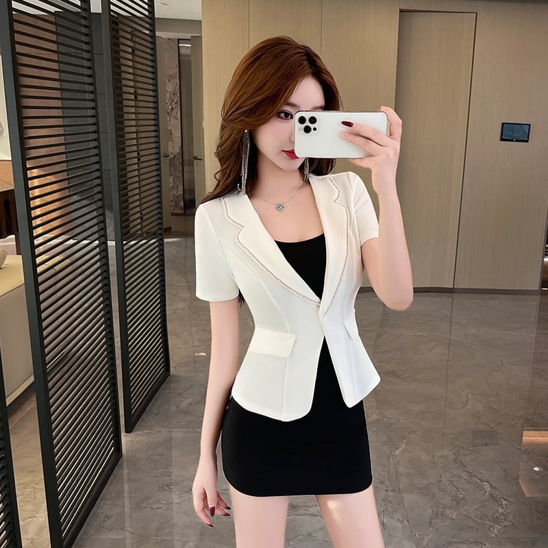 Set uniformă SPA pentru femei – poliester care absoarbe umezeala, top cu mânecă scurtă și fustă, lungime standard