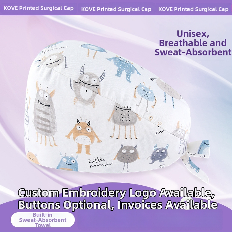 Unisex operācijas telpas cepure, kokvilna, plakans augšdaļas dizains, druka, iespēja uzdrukāt logotipu