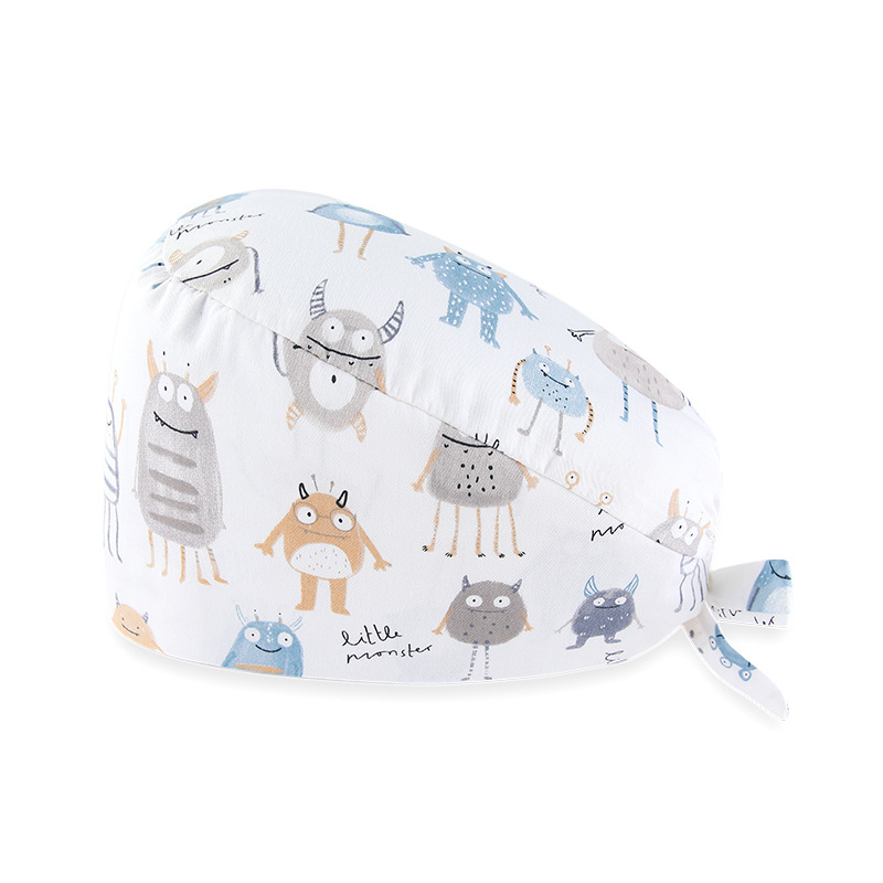 Unisex operācijas telpas cepure, kokvilna, plakans augšdaļas dizains, druka, iespēja uzdrukāt logotipu