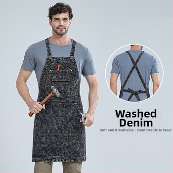 Деним престилка без ръкави за работа, анти-замърсяваща, модерен и семпъл стил, възможност за лицензиран частен етикет