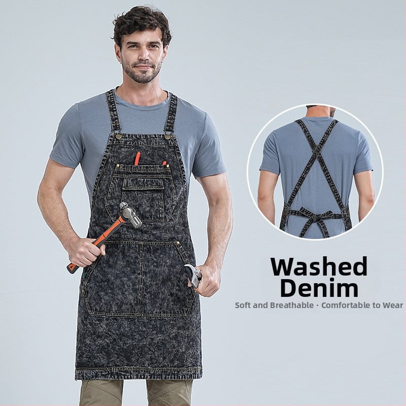 Деним престилка без ръкави за работа, анти-замърсяваща, модерен и семпъл стил, възможност за лицензиран частен етикет
