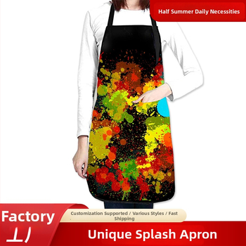 Персонализирана водоустойчива престилка против пръски с регулируема яка, без ръкави, полиестер, геометричен принт