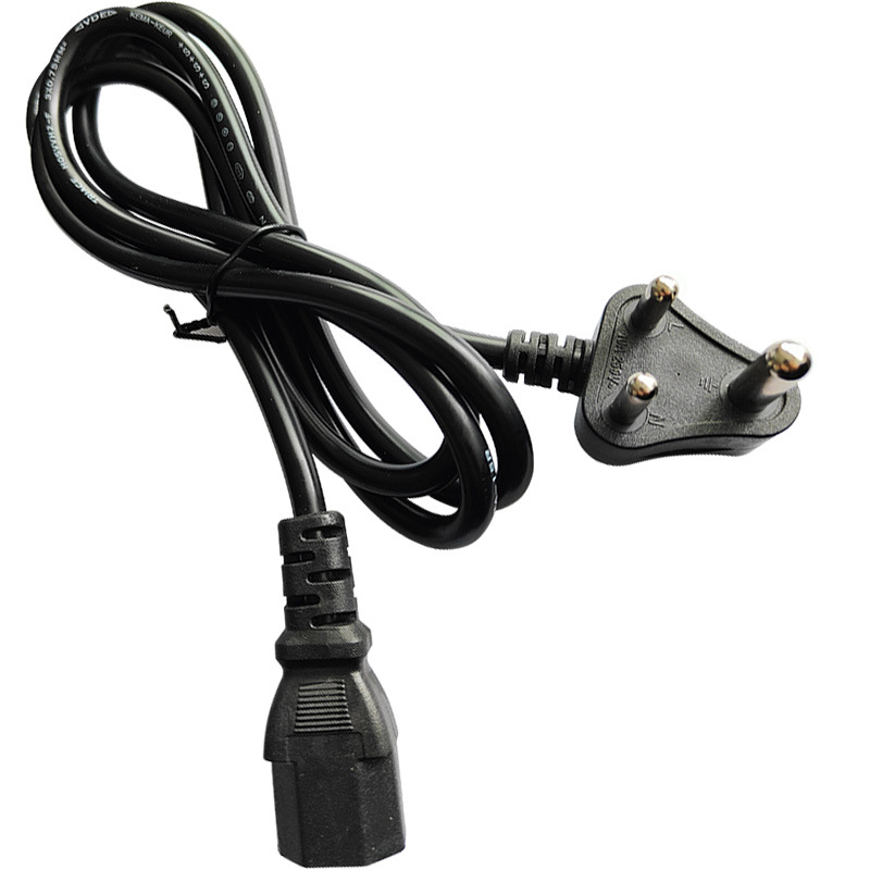 Tápellátó kábel, CCA (rézbevonatos alumínium), 0,75 mm², indiai 3-pin dugó, PVC burkolat, számítógépekhez