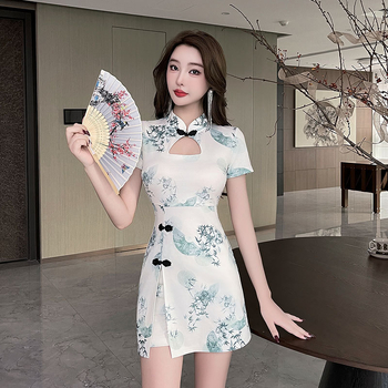 Női ruha rövid ujjakkal, mandarin gallér, poliészter anyag, nedvszívó funkció, modell 6003, egész éves viselet, 2025 tavasz megjelenés