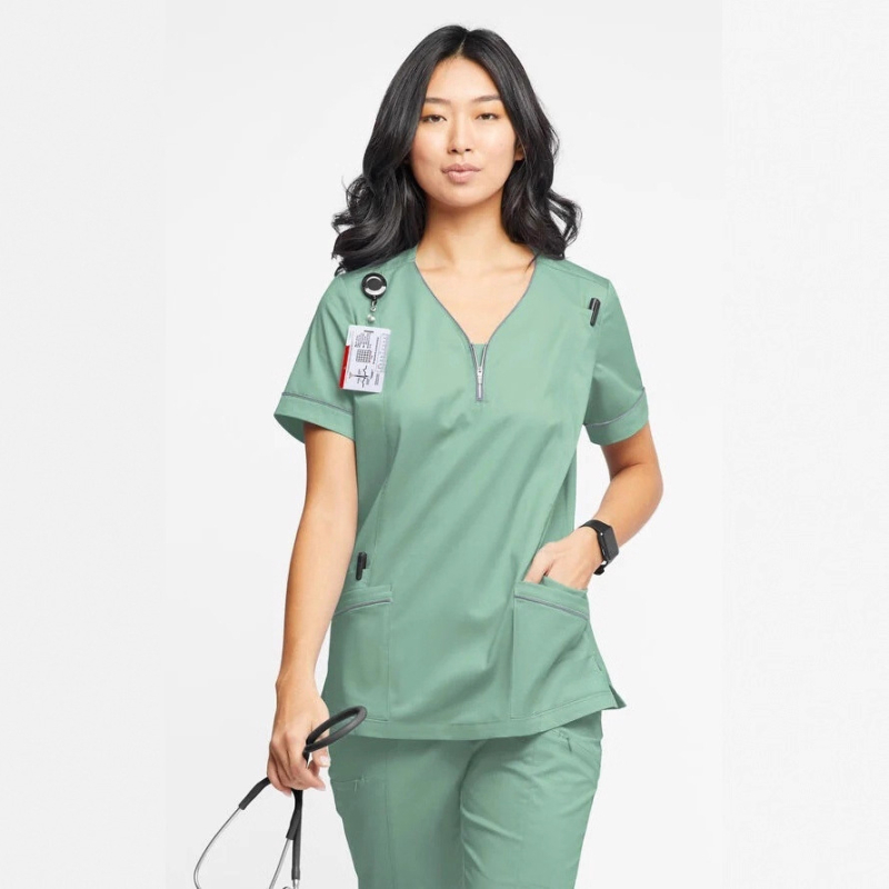 Unisex medicinski radni set, materijal koji upija vlagu, kratki rukavi, V-izrez, poliester-spandeks smjesa (72% poliester, 7% spandeks) za bolnice i klinike