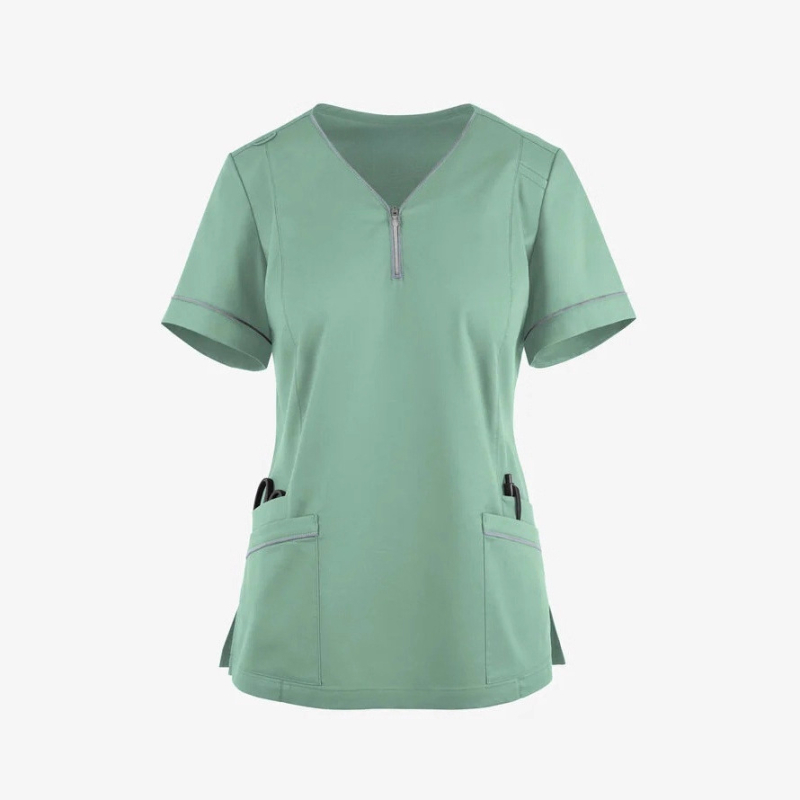 Unisex medicinski radni set, materijal koji upija vlagu, kratki rukavi, V-izrez, poliester-spandeks smjesa (72% poliester, 7% spandeks) za bolnice i klinike
