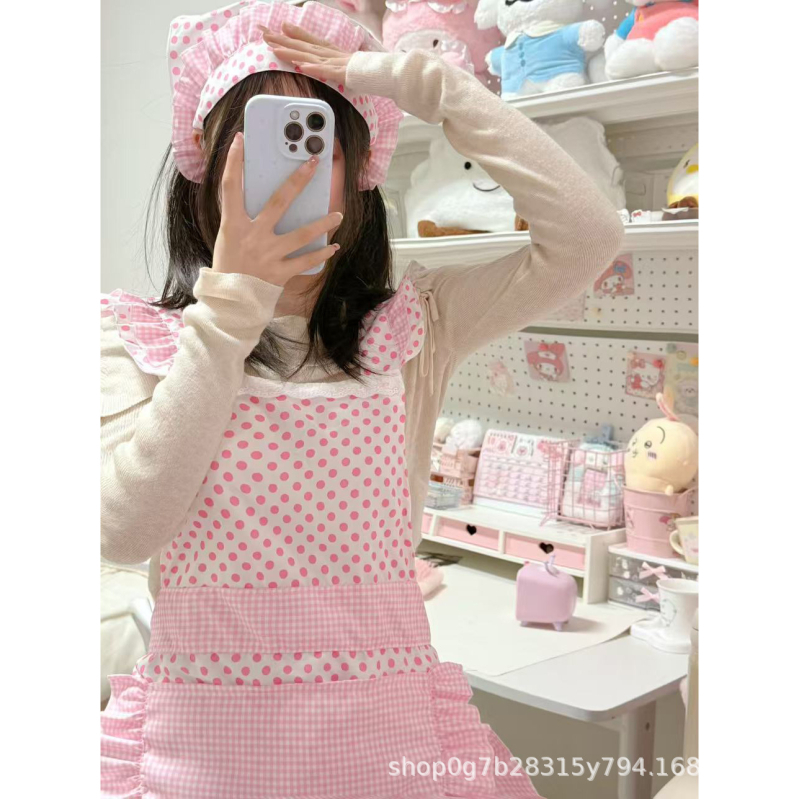 Фартук без ръкави, полиестер, сладък стил, модел: точкова шарка