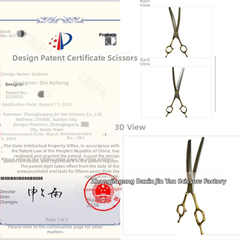 Dzīvnieku kopšanas šķēres komplekts, izliekta elkoņa forma, zobaina asmens, nerūsējošais tērauds, smalki pulēta virsma