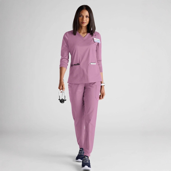 Unisex medicinski scrubs komplet - V-izrez, kratki rukavi, poliester-spandeks materijal s odvlačenjem vlage (odvlačenje vlage; Poliester 72% + Spandeks 7%; V-izrez; Kratki rukavi)