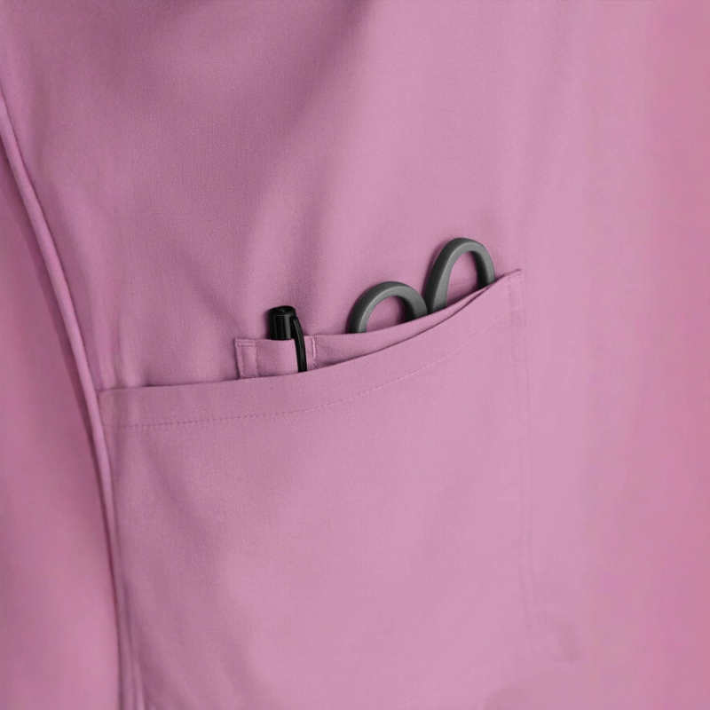 Unisex medicinski scrubs komplet - V-izrez, kratki rukavi, poliester-spandeks materijal s odvlačenjem vlage (odvlačenje vlage; Poliester 72% + Spandeks 7%; V-izrez; Kratki rukavi)