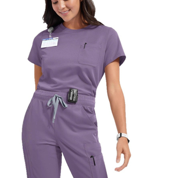 Unisex zdravotnícka súprava do práce, krátke rukávy, V-krk, materiál polyester/elastan, odvádza vlhkosť (72% polyester, 7% elastan), pre nemocničné kliniky a veterinárne kliniky, jeseň 2025