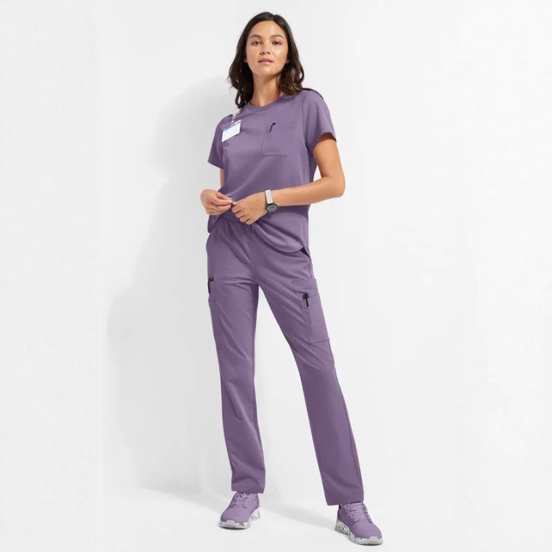 Unisex zdravotnícka súprava do práce, krátke rukávy, V-krk, materiál polyester/elastan, odvádza vlhkosť (72% polyester, 7% elastan), pre nemocničné kliniky a veterinárne kliniky, jeseň 2025