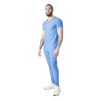 Unisex set kirurške haljine za medicinsku upotrebu - odvodi vlagu, kratki rukavi, V-izrez, mješavina poliester-elastan