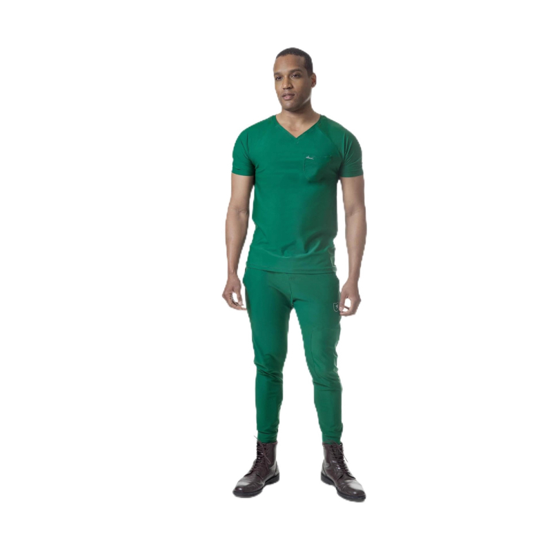 Unisex set kirurške haljine za medicinsku upotrebu - odvodi vlagu, kratki rukavi, V-izrez, mješavina poliester-elastan