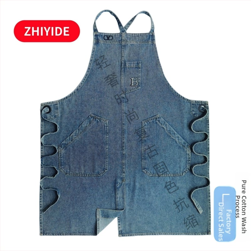 Денимова безръкавна престилка с персонализирано лого, японски стил, против замърсяване, за различни сценарии на употреба