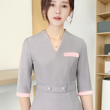 Dámske odevy kozmetického salónu — odvádzanie vlhkosti, hlavná tkanina 90% acetát, polyesterové vlákno